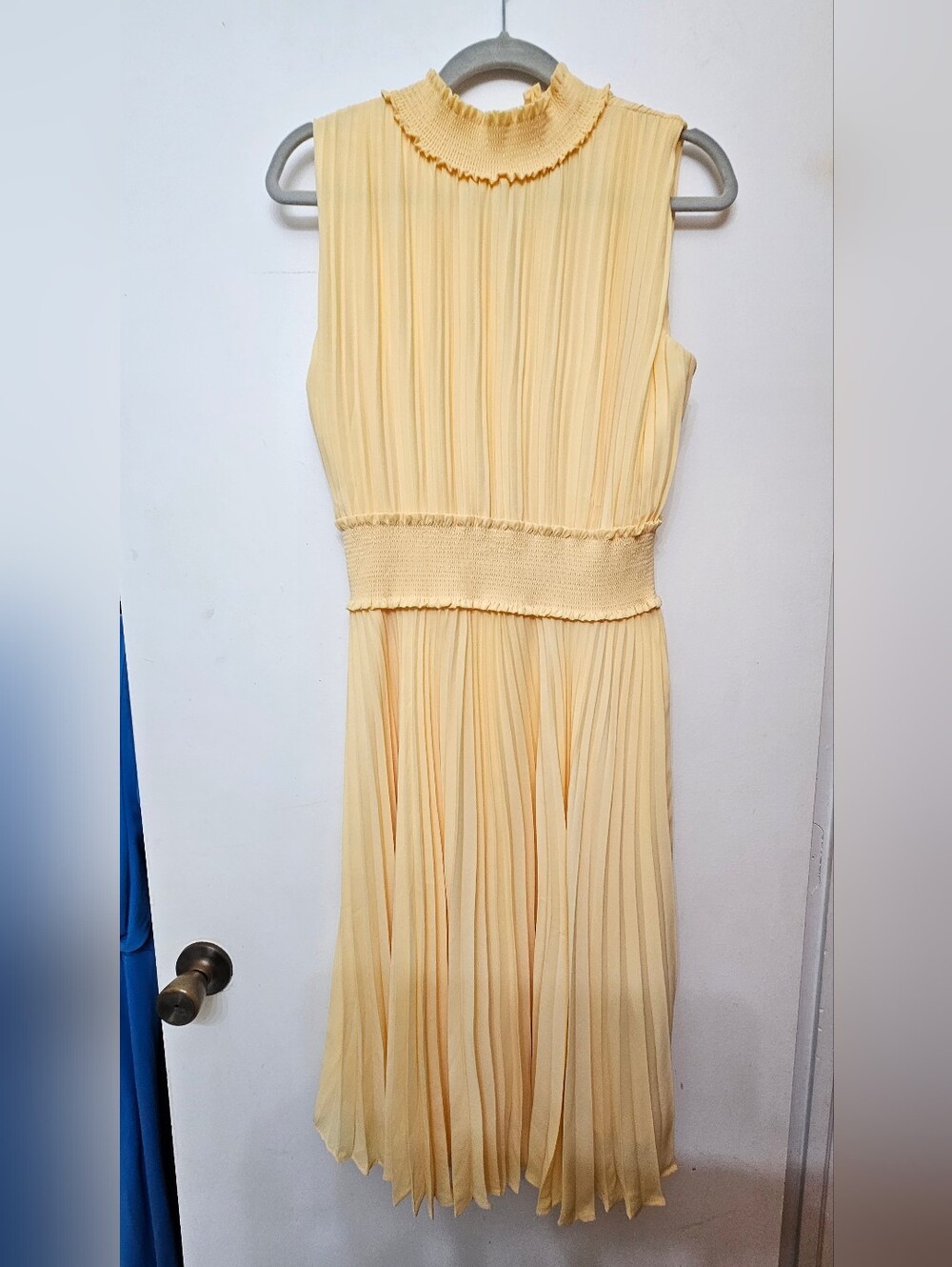 Nanette Lepore Pale Yellow Pleated Midi Dress